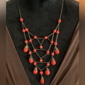 Faux Coral Cabochon Beaded Necklace
